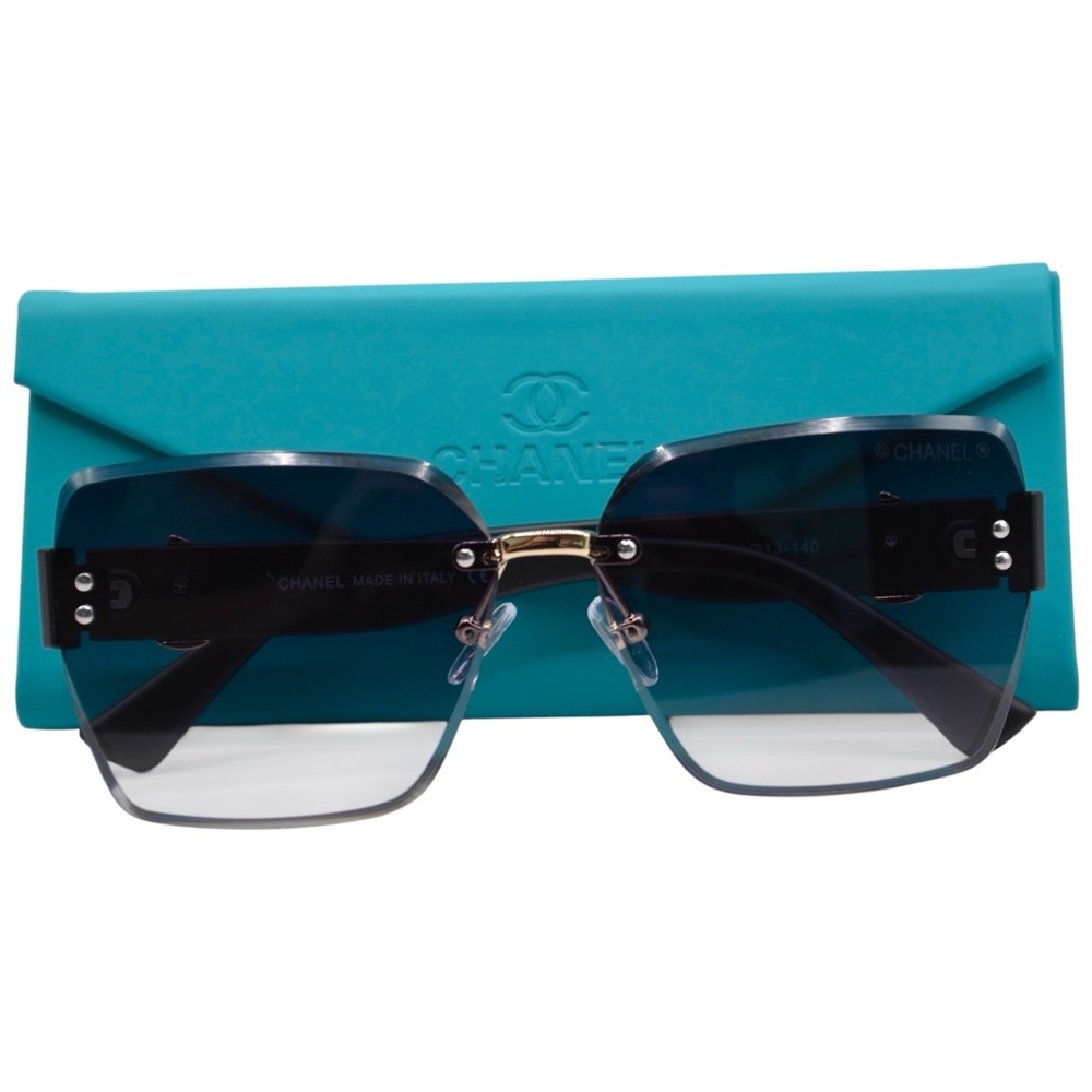 Chanel Women’s Rimless Sunglasses | Black/Purple Frame | Gray Gradient Lens - Picture 7 of 12